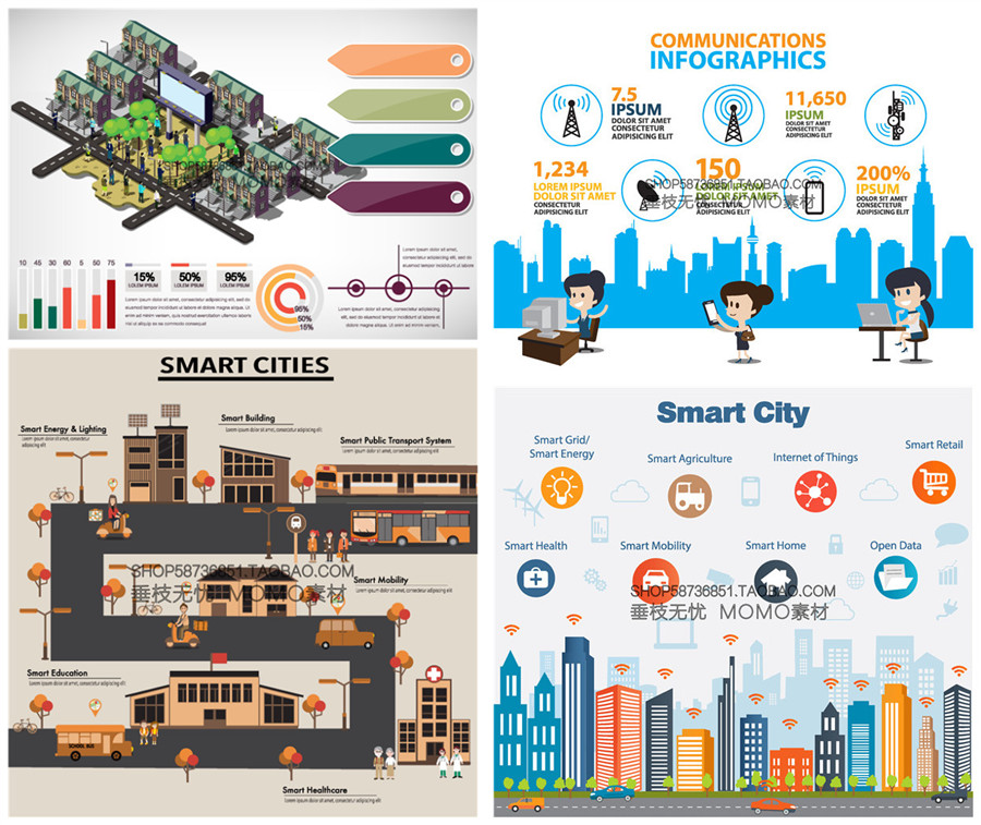 A3075矢量扁平化可视化信息图智慧城市风格 AI设计素材