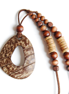 椰壳木珠项链毛衣链文艺范挂饰