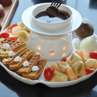灿家白色创意陶瓷果盘套装冰淇淋火锅拼盘巧克力甜品冰淇淋火锅