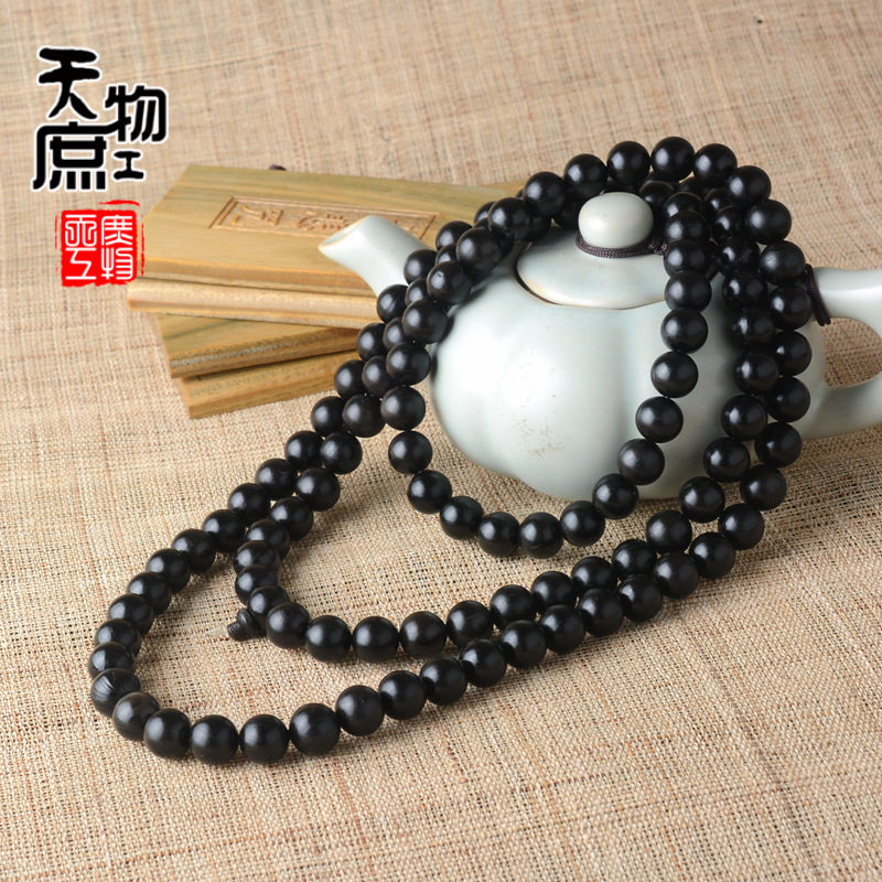 天然黑水牛角佛珠108颗正圆珠串打磨手链手串项链腕珠diy配饰