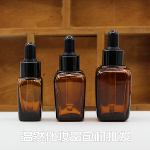 方形茶色精油瓶子现货棕色香水玻璃精华黑圈黑胶滴管分装瓶1230ml