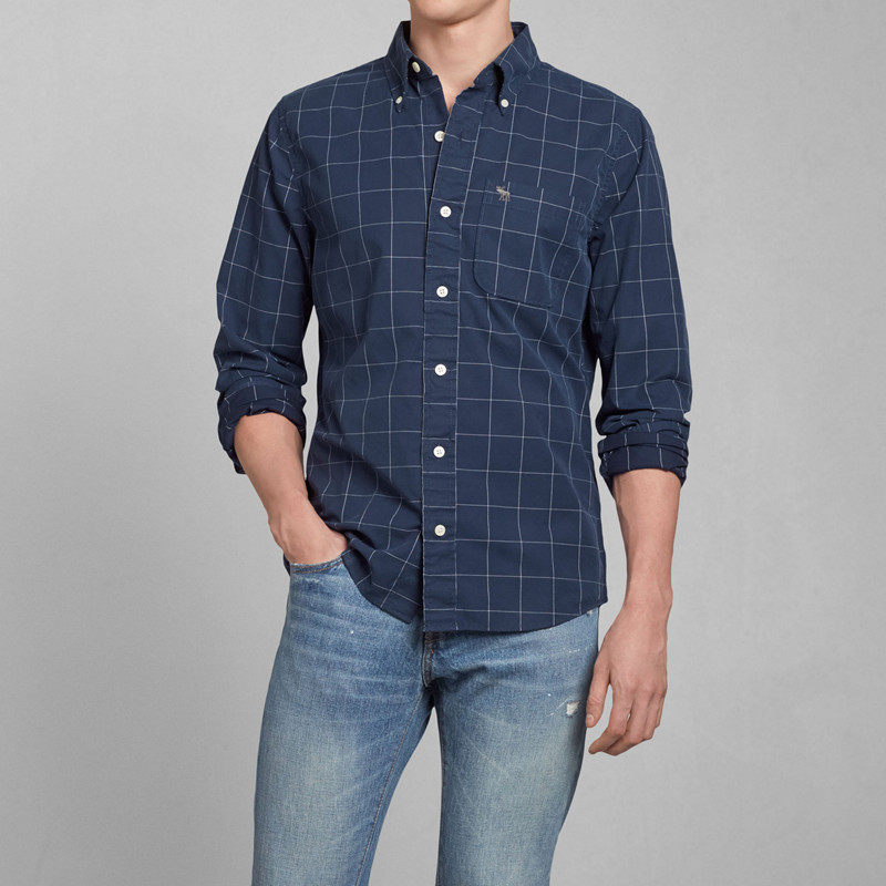 af牛津纺衬衫长袖男正品代购a&f纯色商务修身休闲衬衣打底衫