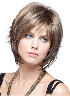 欧美假发 高温丝时尚空气刘海 混金色蓬松短发女士Synthetic wigs