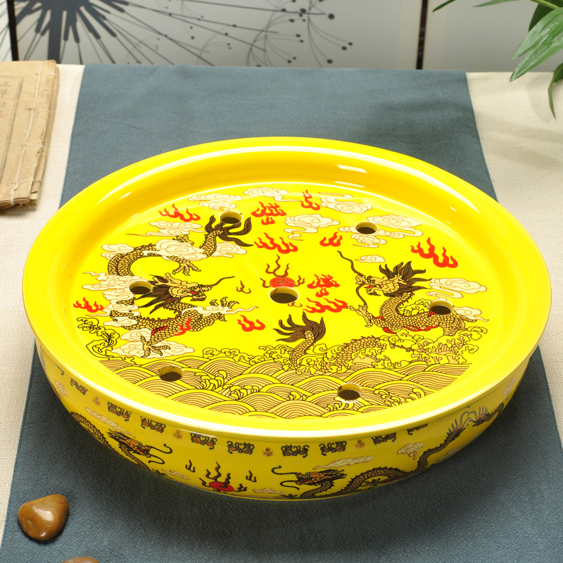 陶瓷茶盘茶具配件双层必配云龙