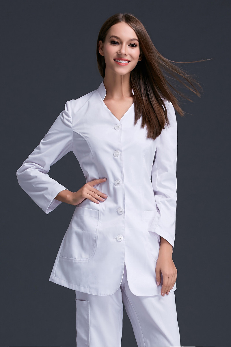 KOREAN VERSION OF SEMI-PERMANENT OVERALLS FEMALE DOCTORS NURSES SLIM WHITE COATS DENTAL CLINICS HOSPITAL STAND-UP COLLAR FASHION COATS