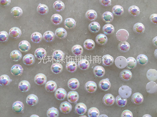 diy半圆双孔白色婚纱光珠