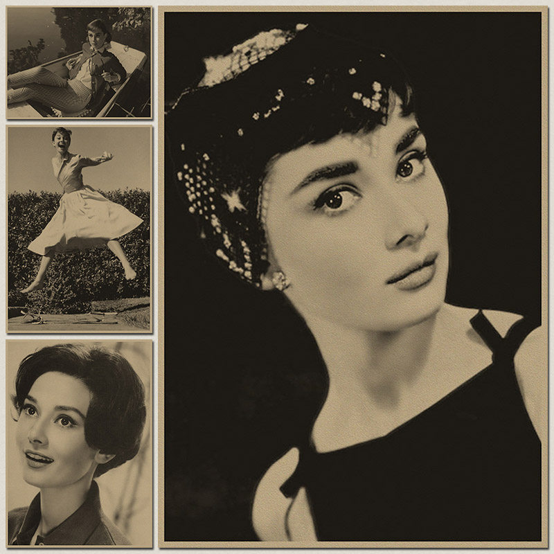 奥黛丽赫本 复古牛皮纸海报 欧美明星好莱坞酒吧咖啡店装饰画贴画
