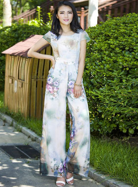 雅凡裙舞原创花色短袖修身