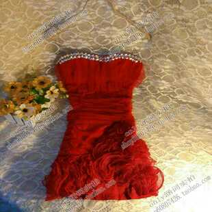 夜店性感女装小个修身显瘦气质超短款时尚裹胸抹胸花朵订珠连衣裙