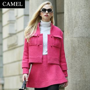 【非卖品】Camel/骆驼女装2015时尚潮纯色短款毛衣套装毛呢外套