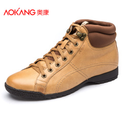 Aucom men's shoes high men's casual leather head strap shoes comfortable flat with warm non-slip shoes