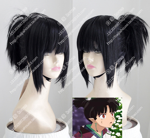 COSPLAY假发 犬夜叉神乐 黑色造型 假发 朝天爆炸小马尾假发