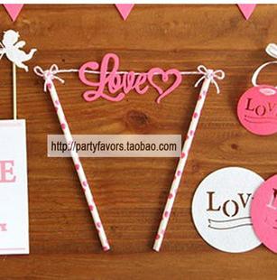 饰用品 LOVE爱心卡片贺卡生日蛋糕小插旗插牌插片婚礼派对甜品桌装