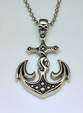 复古船锚钛钢不掉色吊坠项链