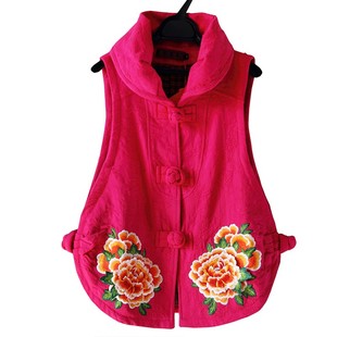 复古民族风女装 唐装 上衣盘扣中式 马夹坎肩 绣花马甲背心女春秋大码