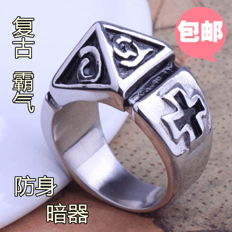 十字架钛钢戒指男士霸气防身朋克