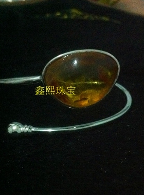 包边琥珀蜜蜡定做纯银手镯
