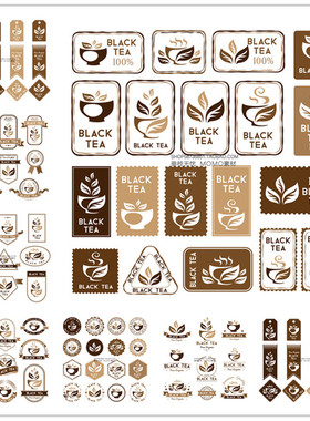 A2722矢量茶叶茶壶红茶标签图标LOGO AI设计素材