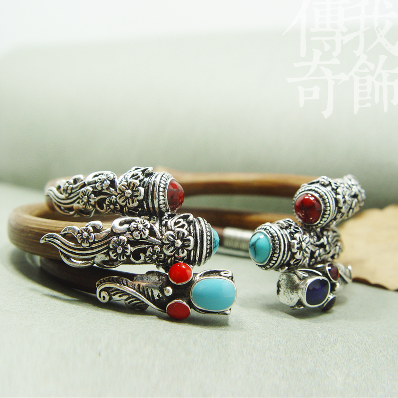 山南药藤手镯鸡血藤配件diy包银套头金刚藤套头扣头镂空雕花配饰