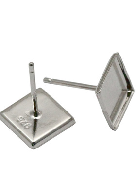 S925纯银耳针托 正方形内经9mm耳针空托DIY手工饰品配件 ID26846