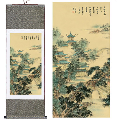 寒山寺 丝绸卷轴画国画山水画酒店宾馆办公室家居装饰挂画风水画