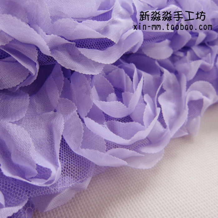 花边服装diy布料 浅薰衣草紫色立体花大盘花礼服婚纱网纱蕾丝面料