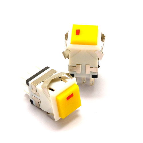 自锁带灯开关 电源 器具 8脚 KD2-21 19*19MM黄色 3A/250V (5只)