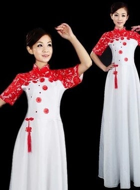 新款大学生中国风韵舞台演出服装大合唱服二胡琵琶钢琴民乐演奏服
