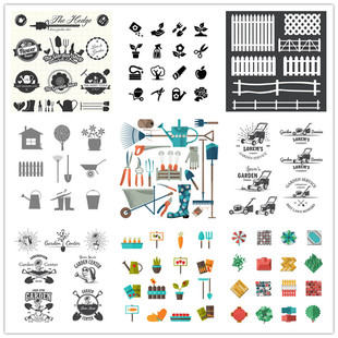 A0446矢量扁平化园艺园林工具LOGO图标ICONS栅栏 AI设计素材
