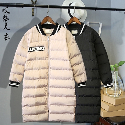 韩版棒球服女潮原宿风棉衣女中长款冬装面包服
