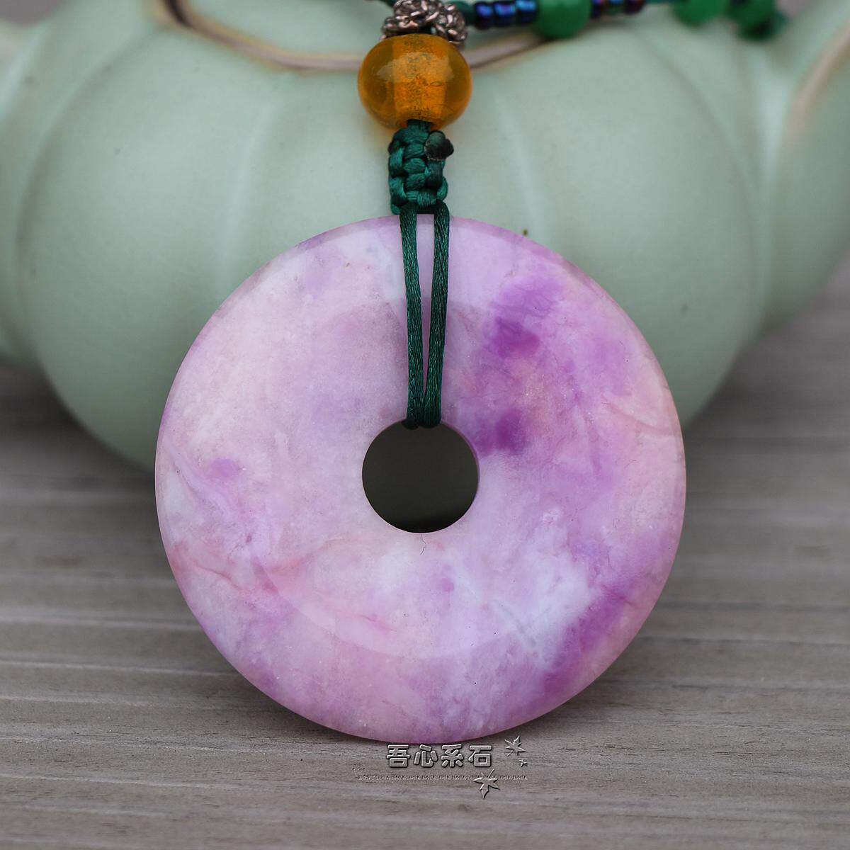 『系石苑推荐』天然舒俱来樱花粉怀古平安扣东陵玉项链毛衣链