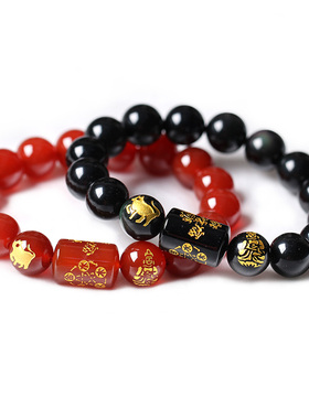 属虎本命佛黑曜石普萨手链