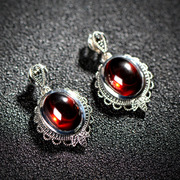 Thai Thai silver jewelry fashion red female S925 silver zircon earrings vintage handmade Ruby Earrings