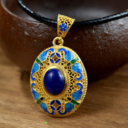 Very Thai burn blue cloisonne process fashion 925 silver plated lapis lazuli pendant women''s retro Palace silver jewelry