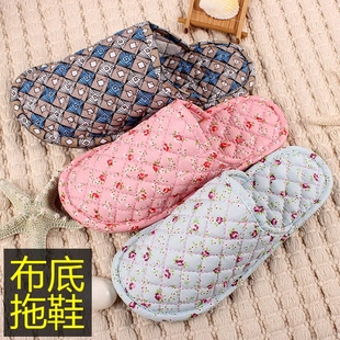 包头木地板布艺家居家室内静音无声软底纯棉布底拖鞋 特价 棉女秋冬