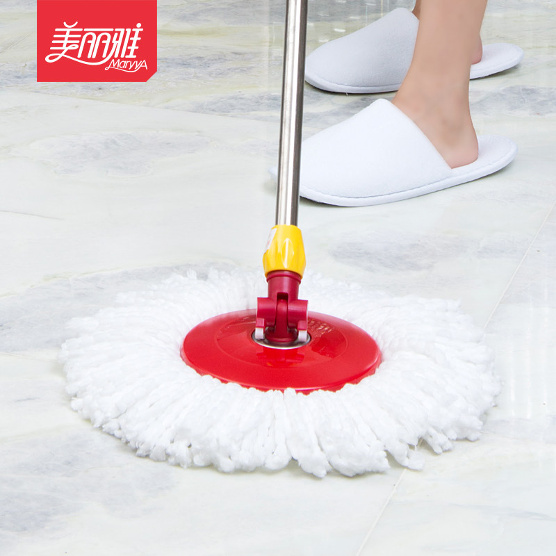 美丽雅旋转拖把配件 旋转拖把杆 不锈钢手压式拖把杆 带2个拖把头