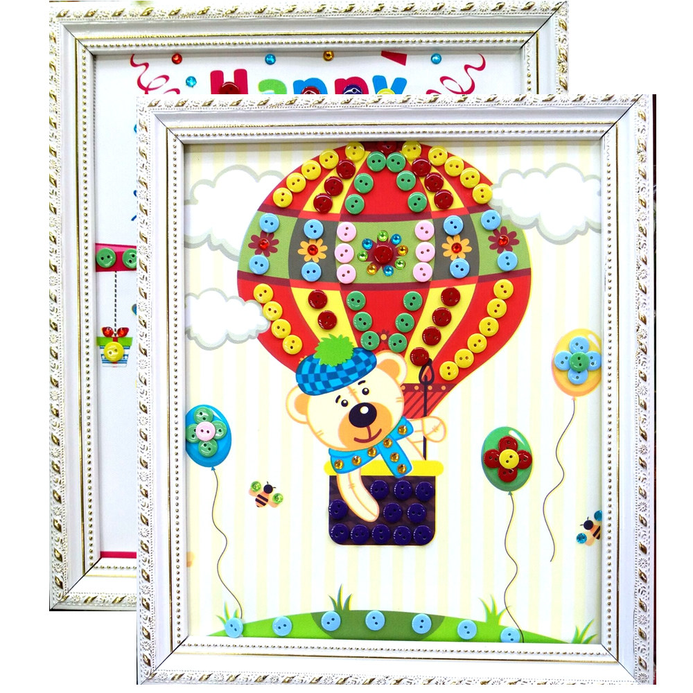 相框纽扣画儿童diy创意粘帖画幼儿园手工制作材料包布艺扣子画图片