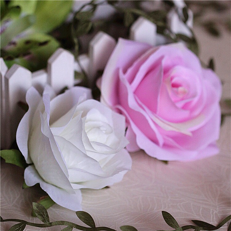 白色粉色玫瑰绢布仿真假花朵草帽装头饰diy手工布艺度假沙滩婚礼