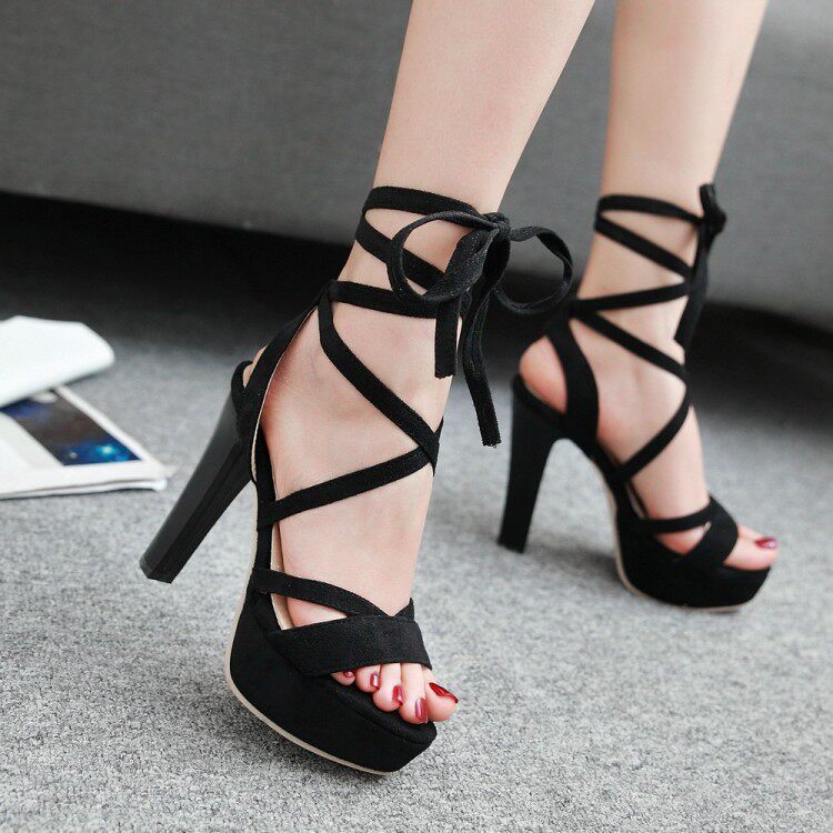 罗马风2020夏季新款性感脚环交叉绑带露趾凉鞋细跟超高跟夜店女鞋
