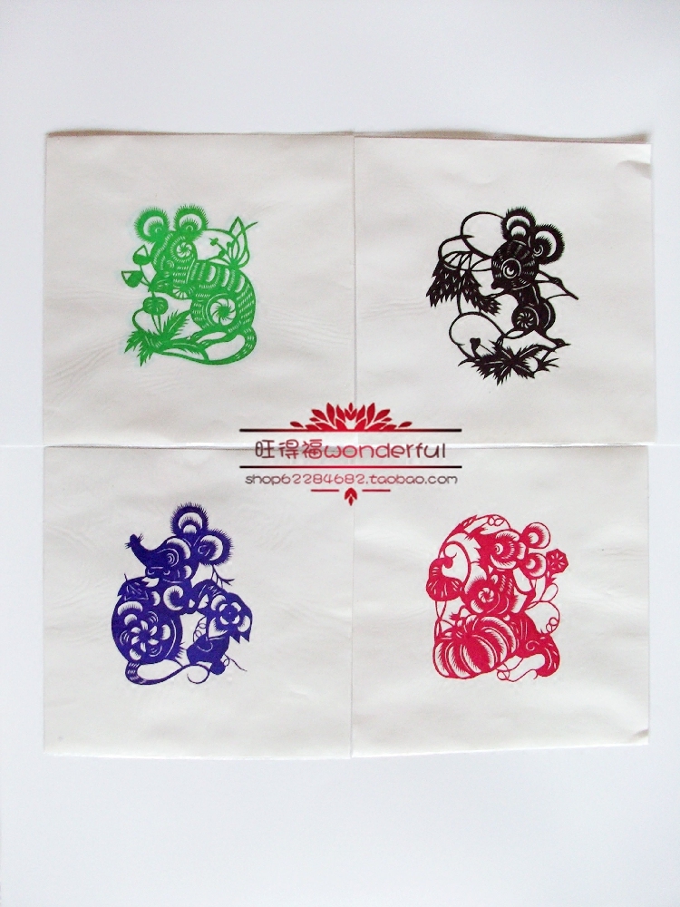 彩色可爱小老鼠一家 单个独立包装 蔚县剪纸 手工刻 一套四张