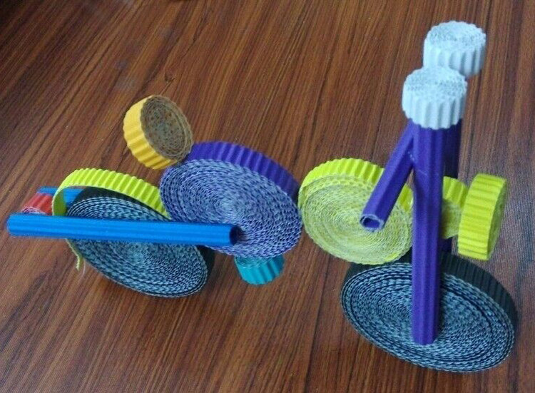 废物利用环保自制儿童手工瓦楞纸diy自行车幼儿手成制作成品