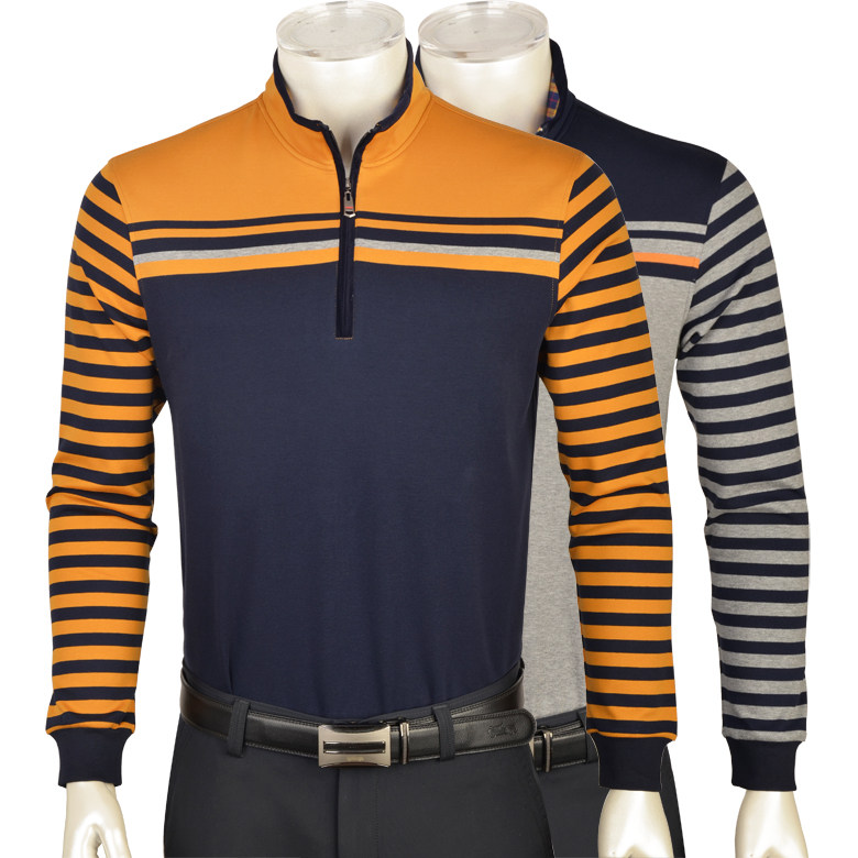 老爷车秋季拉链领纯棉长袖男T恤休闲潮流男装t恤年翻领中年宽松厚