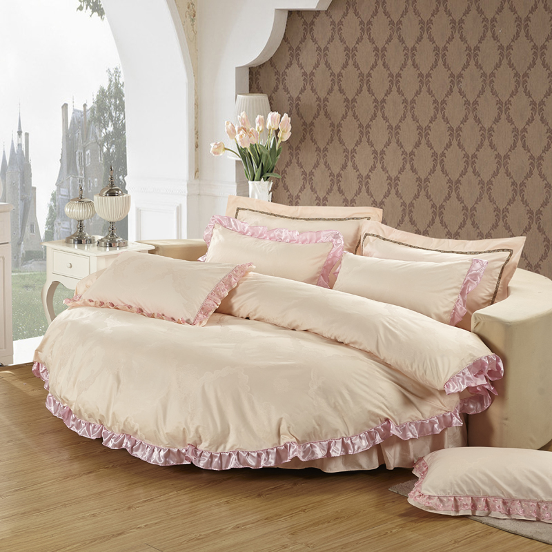 奢华五星级，套房面料定做宾馆情趣房主题房圆床床上用品四件套粉
