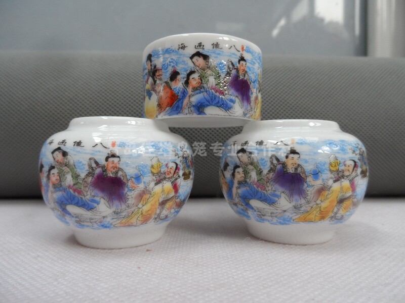 大欧鸟笼景德镇烧制贴花白底靛颏小百灵鸟食罐食碗水碗食盒三件套