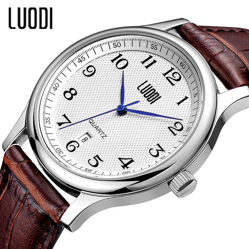 罗迪正品男士真皮表带休闲商务日历防水石英表简约复古情侣手表