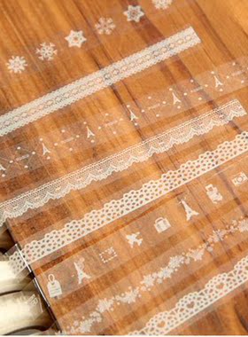 日韩可爱 唯美小清新 铁塔蕾丝白色印花透明相册装饰贴纸 胶带