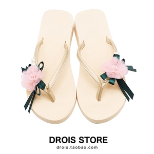 沙滩拖鞋花朵人字拖女夏时尚外穿坡跟超仙女度假海边厚底旅游度假