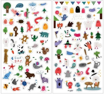 韩国进口diy超可爱小动物元素帐装饰创意pvc贴纸套装6张200贴MENU