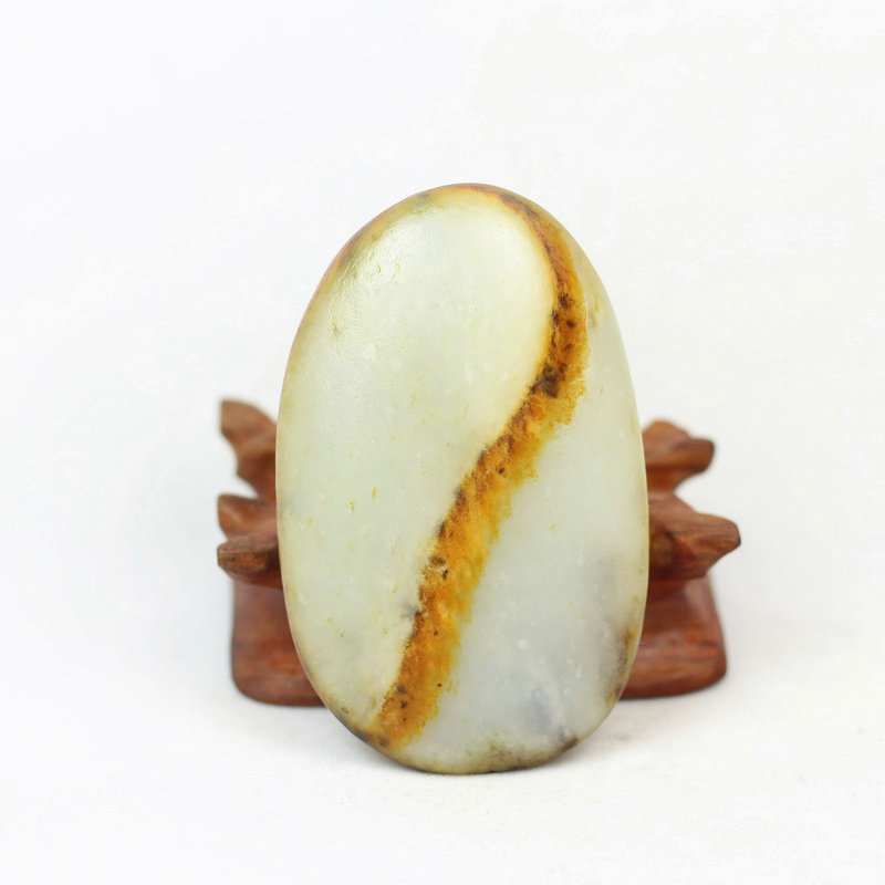 新疆和田玉◆金皮太极93.8克把件白玉籽料原料原石天然真皮籽玉