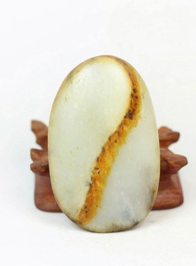 新疆和田玉◆金皮太极93.8克把件白玉籽料原料原石天然真皮籽玉